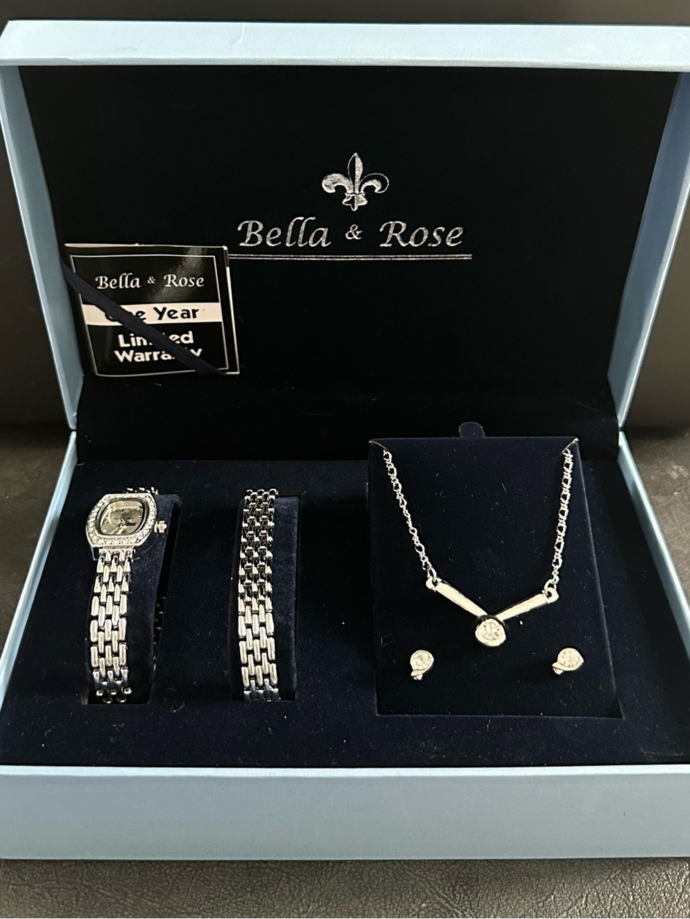 Bella & Rose Silver Tone Watch and Jewelry Set